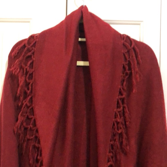 Wine fringed cardigan/poncho OS - Picture 2 of 7